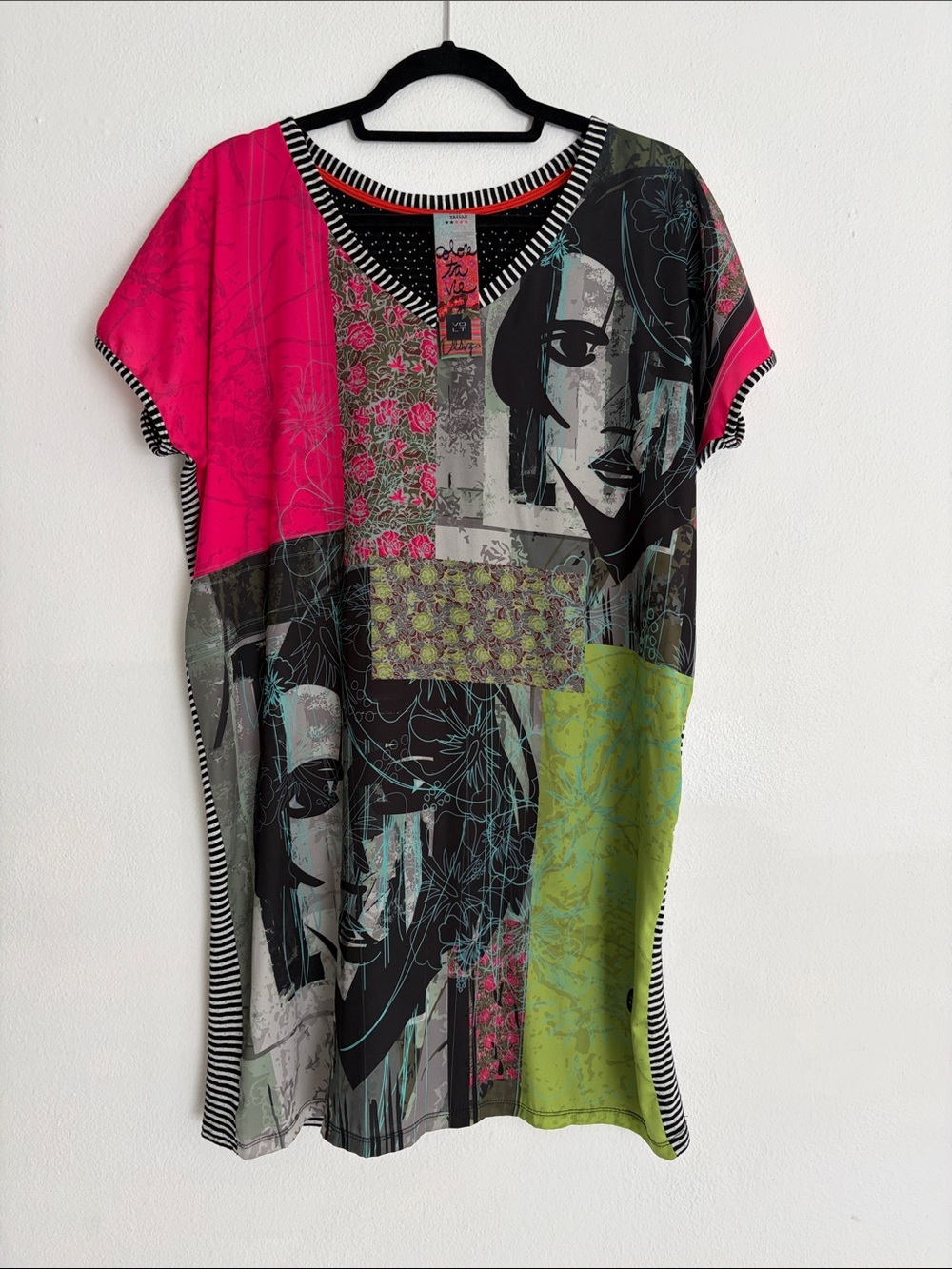 Desigual Colorblock Graphic Tunic in Pink, Lime & Black